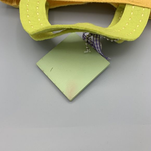 Large Yellow Embroidered Felt Easter Bunny Bag Tote and Happy Easter Wooden Tag - Picture 7 of 9